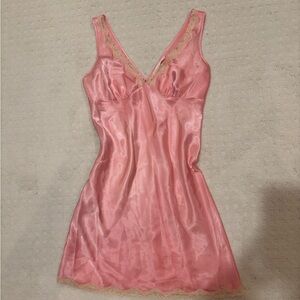 Victorias Secret Vintage Pink Satin Lace Trim Gown